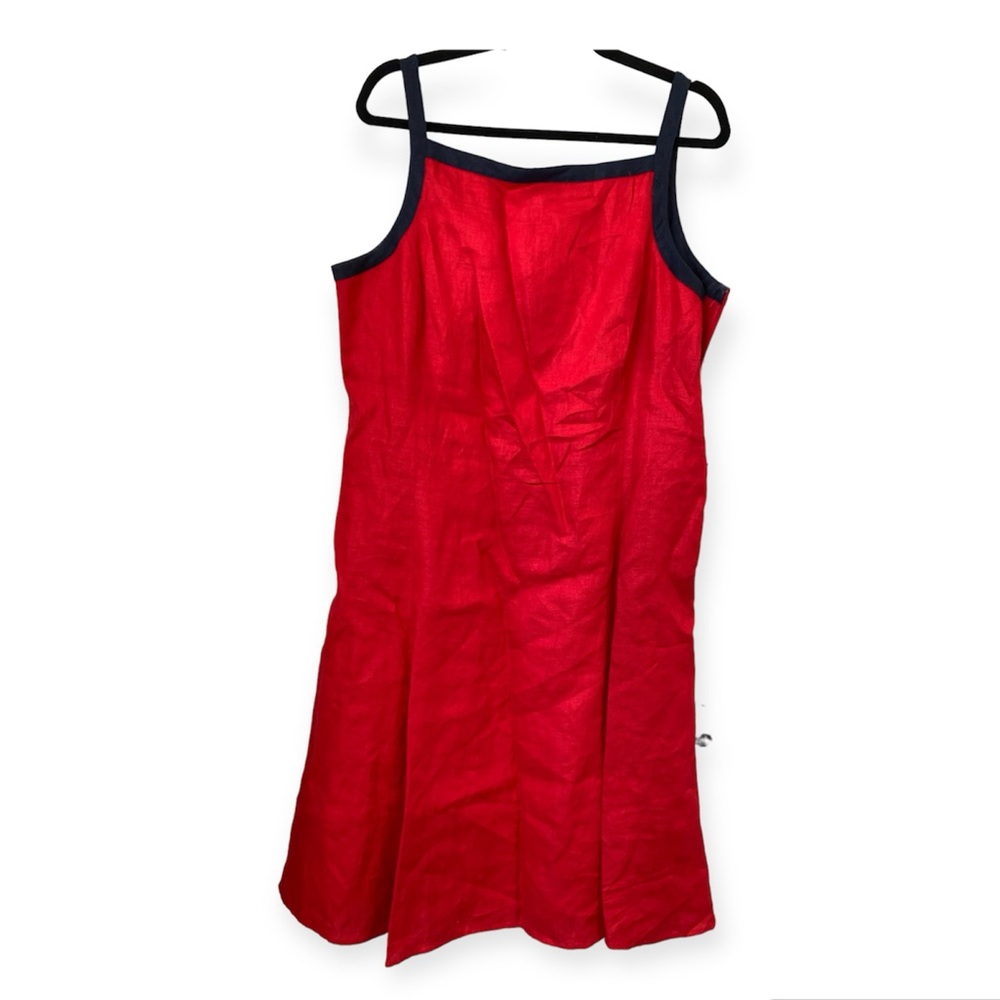 Lauren Ralph Lauren Red Linen Midi Dress with Navy Trim